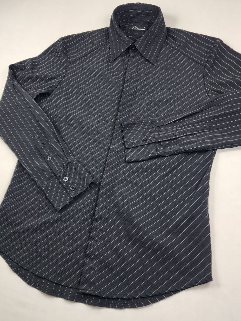 7 Diamonds Men's M Medium Black Pin Stripe Long Sleeve Button Up Shirt Slim